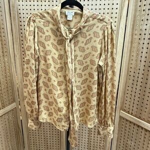 Vintage John Yang‎ Jack Mulqueen Silk Paisley Print Tie Neck Blouse Size 14